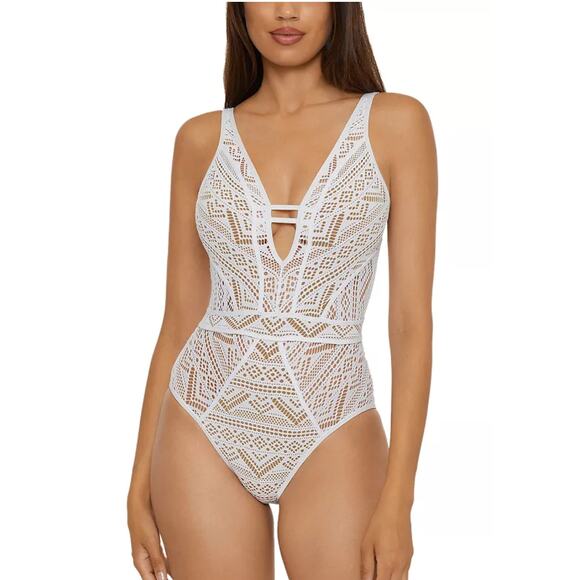 BECCA® by Rebecca Virtue Color Play Crochet Plunge One Piece Swimsuit, Small - Picture 1 of 10